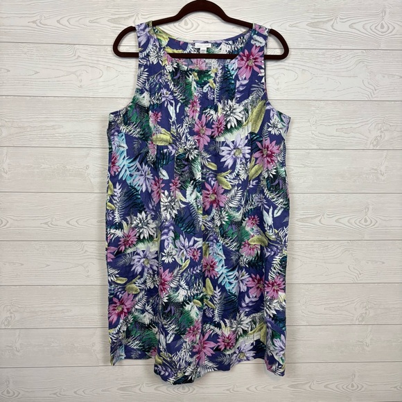 J. Jill Love Linen Purple Floral Shift Dress Size Petite Large 100% Linen - Picture 2 of 8